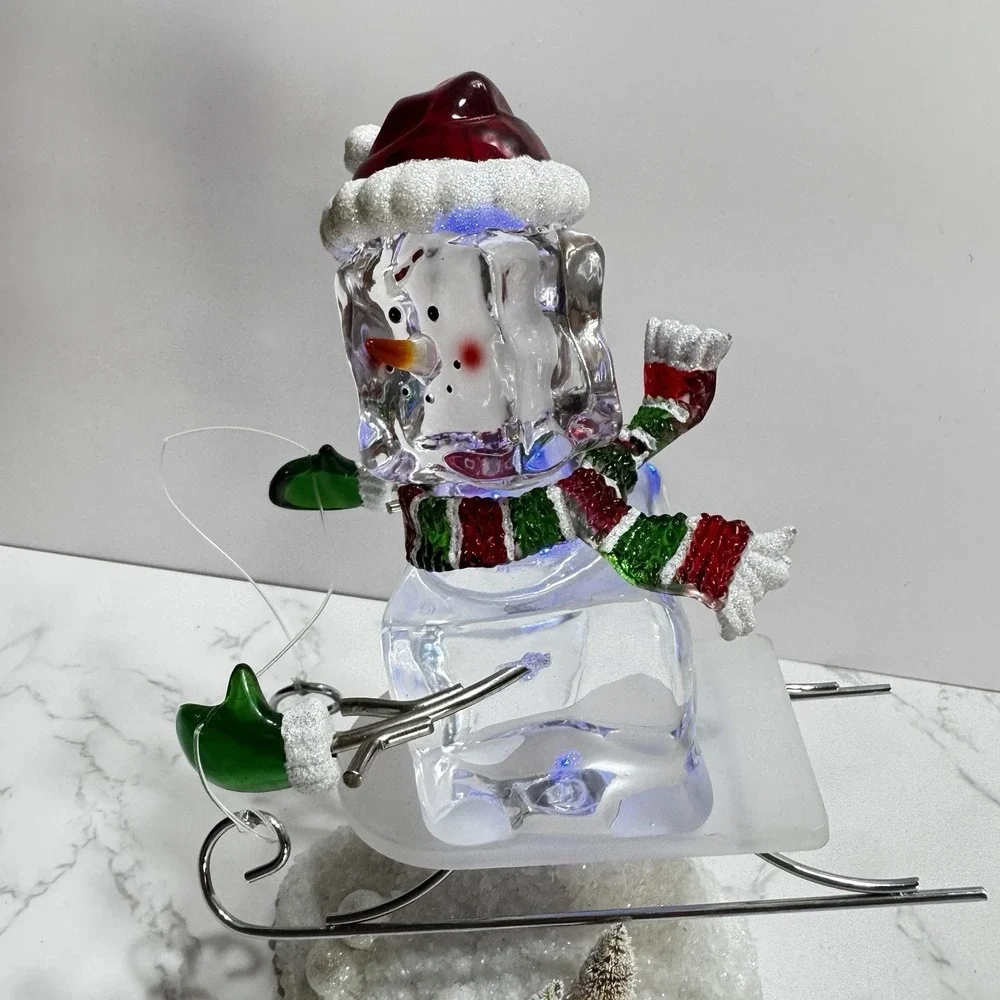 LED Snowman On A Sled figurine Changing Colours Christmas Decor 8